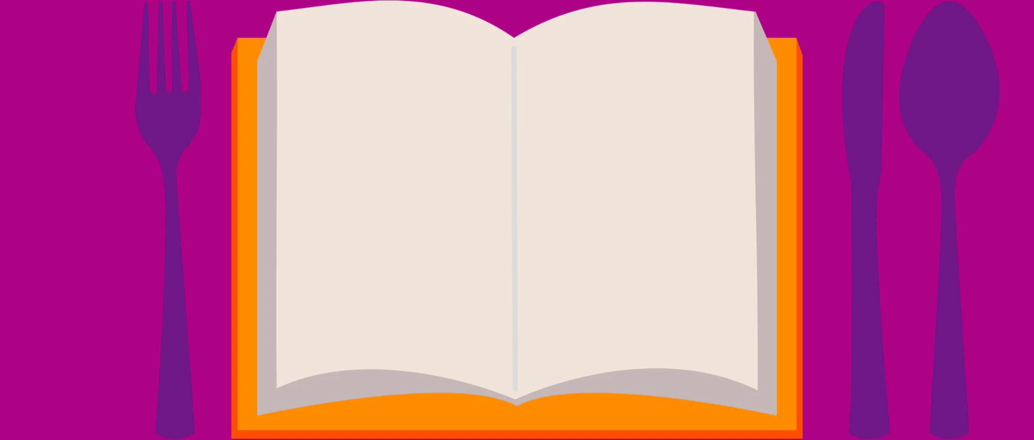 ilustração de um livro e talheres ao redor