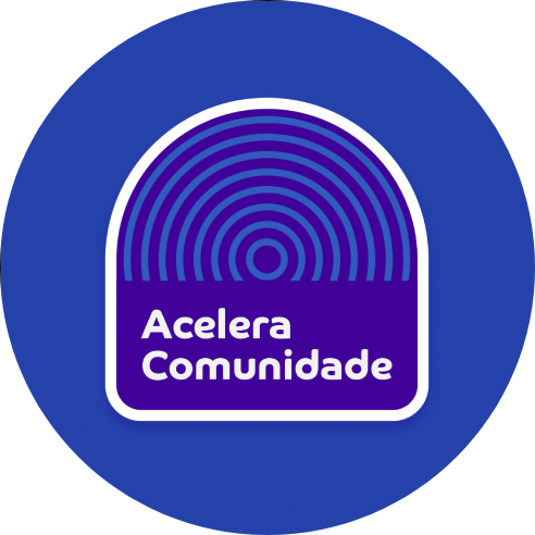 Arte em fundo azul com o selo do programa Acelera Comunidade.