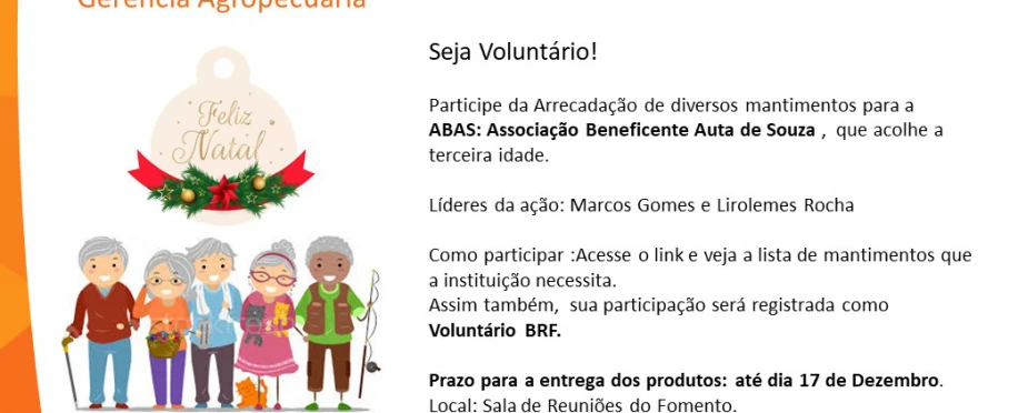 Gincana do Bem - Ação de Natal  ABAS Terceira Idade- Agro