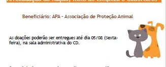 Arrecadação de Ração, materiais de Limpeza e Cobertores - APA Uberlândia
